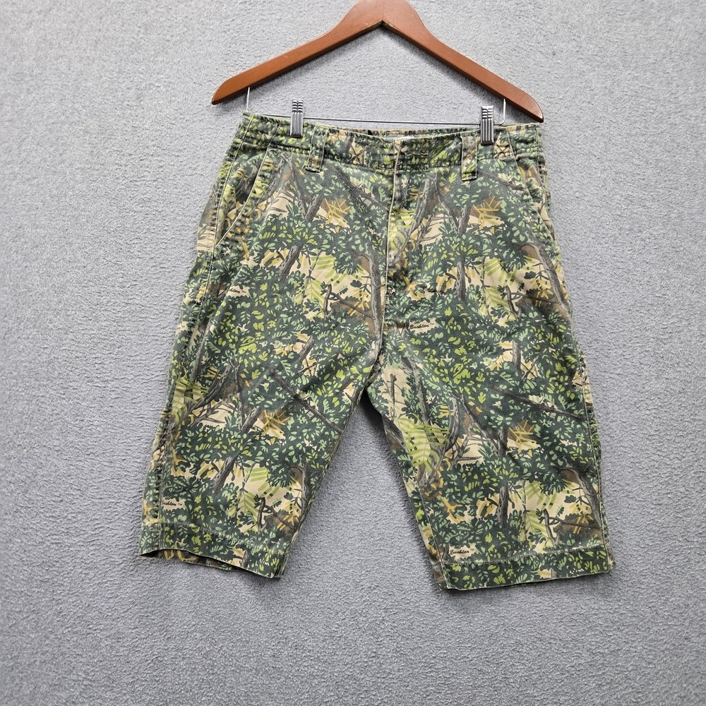 Aeropostale Men Shorts 32 Green Camouflage Forest Bushlan Pockets 11" Inseam